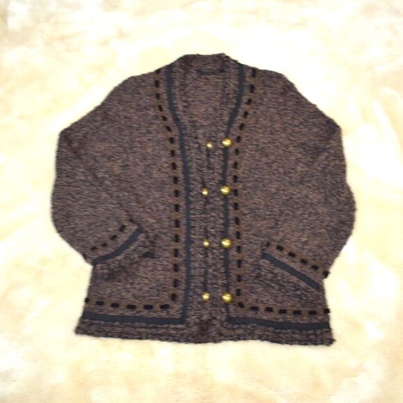 BCBGMaxAzria Wool Blend Tweed Jacket Women’s Size L Brown Gold Buttons - Picture 4 of 14